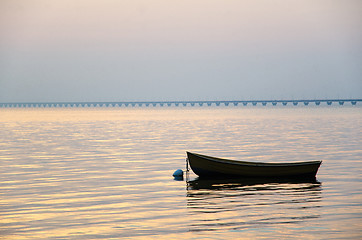 Image showing Rowing boat at sunset