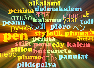 Image showing Pen multilanguage wordcloud background concept glowing