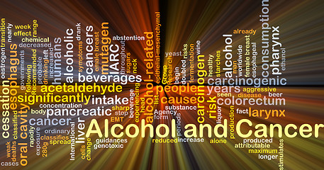 Image showing Alcohol and cancer background concept glowing