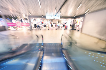 Image showing Shopping mall  escalators