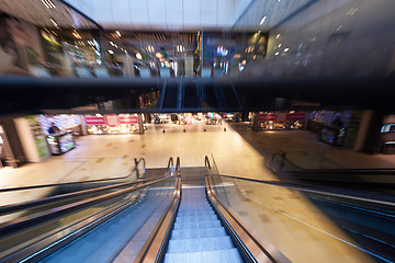 Image showing Shopping mall  escalators