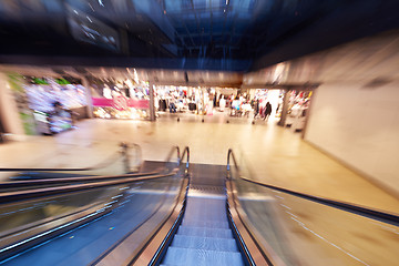 Image showing Shopping mall  escalators