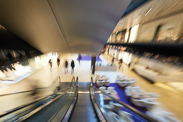 Image showing Shopping mall  escalators