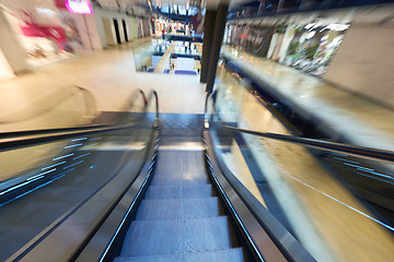 Image showing Shopping mall  escalators