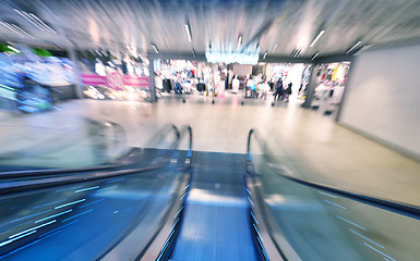 Image showing Shopping mall  escalators