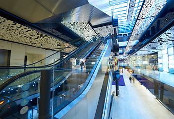 Image showing Shopping mall  escalators