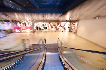 Image showing Shopping mall  escalators