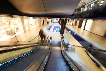 Image showing Shopping mall  escalators