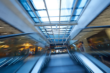 Image showing Shopping mall  escalators