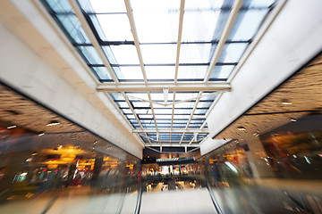 Image showing Shopping mall  escalators