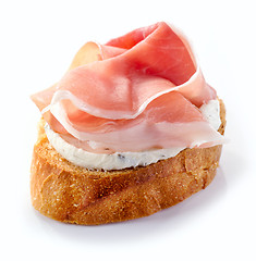 Image showing toasted bread with cream cheese and prosciutto