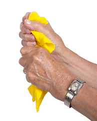 Image showing Old woman cleaning