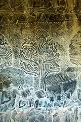 Image showing Sculpted wall at corridor of Angkor Wat, Cambodia