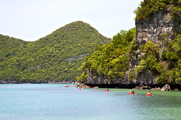 Image showing  coastline of a green lagoon and tree  south china kayak