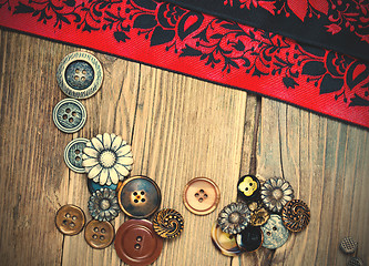 Image showing vintage tape, lace, ribbons and old buttons