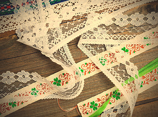 Image showing vintage ribbons, tape and lace