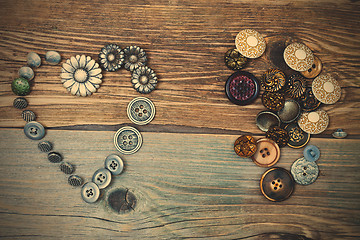 Image showing vintage buttons heart and buttons pile