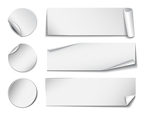 Image showing Set of white rectangular and round paper stickers 