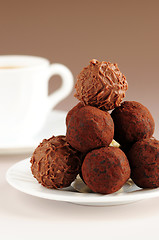 Image showing Chocolate truffles and coffee