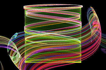 Image showing Fractal image on a black background are rendered colored line in