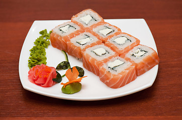 Image showing Roll with cream cheese and salmon