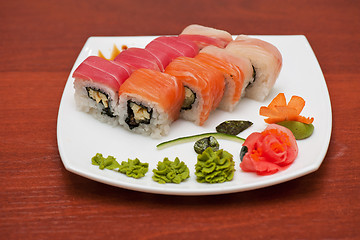 Image showing Roll with cream cheese and salmon