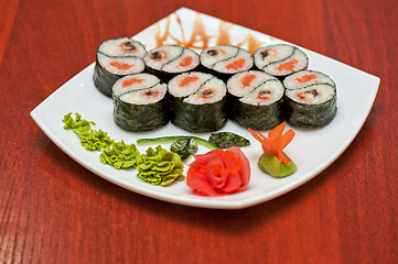 Image showing Roll with smoked eel and salmon 