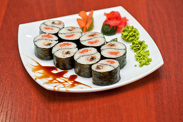 Image showing Roll with smoked eel and salmon 