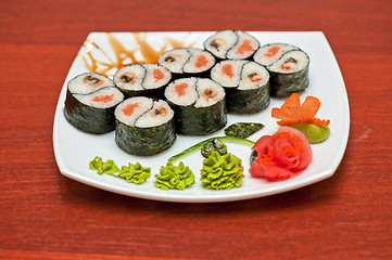 Image showing Roll with smoked eel and salmon 