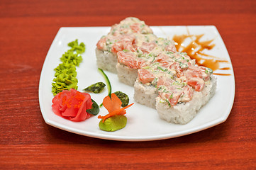 Image showing Roll with cream sauce, salmon fish