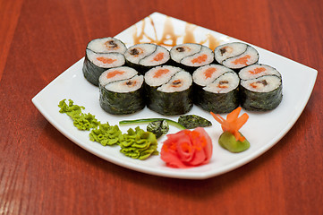 Image showing Roll with smoked eel and salmon 
