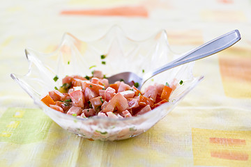 Image showing Salad of natural tomatoes and green onions