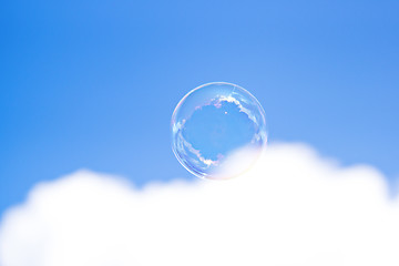 Image showing Clear bubble in blue cloudy sky