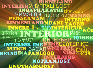 Image showing Interior multilanguage wordcloud background concept glowing