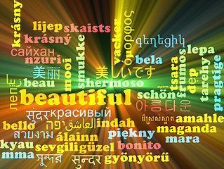 Image showing Beautiful multilanguage wordcloud background concept glowing