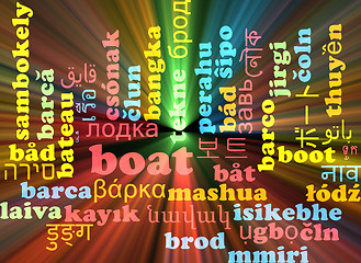 Image showing Boat multilanguage wordcloud background concept glowing