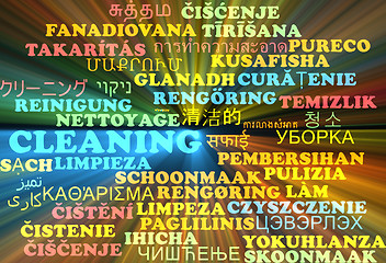 Image showing Cleaning multilanguage wordcloud background concept glowing