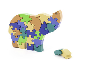 Image showing Colorful puzzle pieces in elephant shape