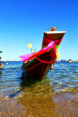 Image showing boat prow asia in the  kho tao bay    rocks     thailand    sout