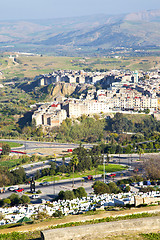 Image showing from high in the village   cemetery    morocco  and construction