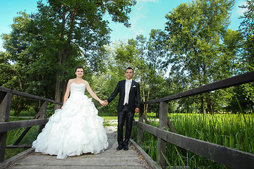 Image showing Newlyweds holding hands