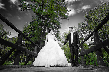 Image showing Bride and groom holding hands abstract