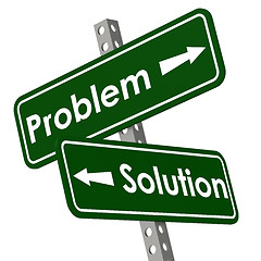 Image showing Problem and solution road sign in green color