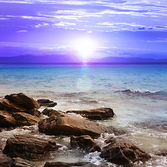 Image showing beautiful sunset with rocks