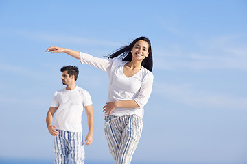 Image showing happy young romantic couple have fun and  relax at home