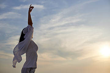 Image showing young woman enjoy sunset