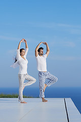 Image showing young couple practicing yoga