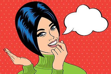 Image showing cute retro woman in comics style with message