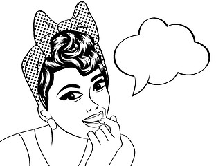 Image showing pop art cute retro woman in comics style in black and white