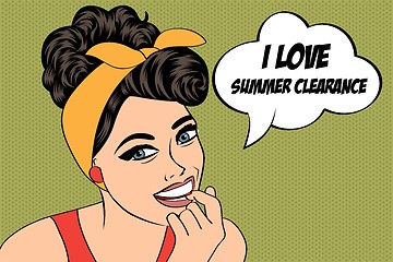 Image showing cute retro woman in comics style with message